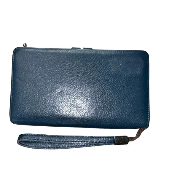 RFID blocking blue‎ leather wristlet with multi cards slots - Picture 2 of 7